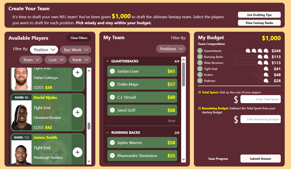 It is time to draft your Fantasy Football Team!